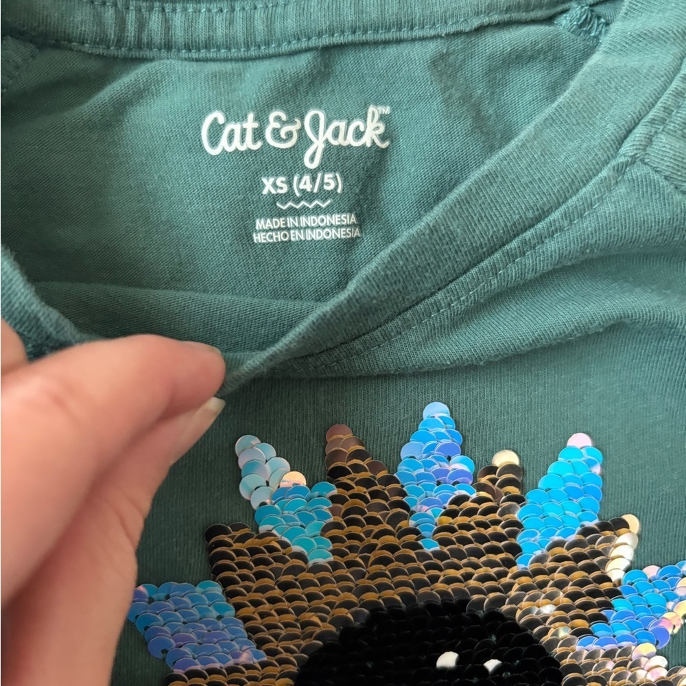 Cat & Jack Tees in Dark Green with Sunflower Sequins & Cherry Graphics - Picture 6 of 6